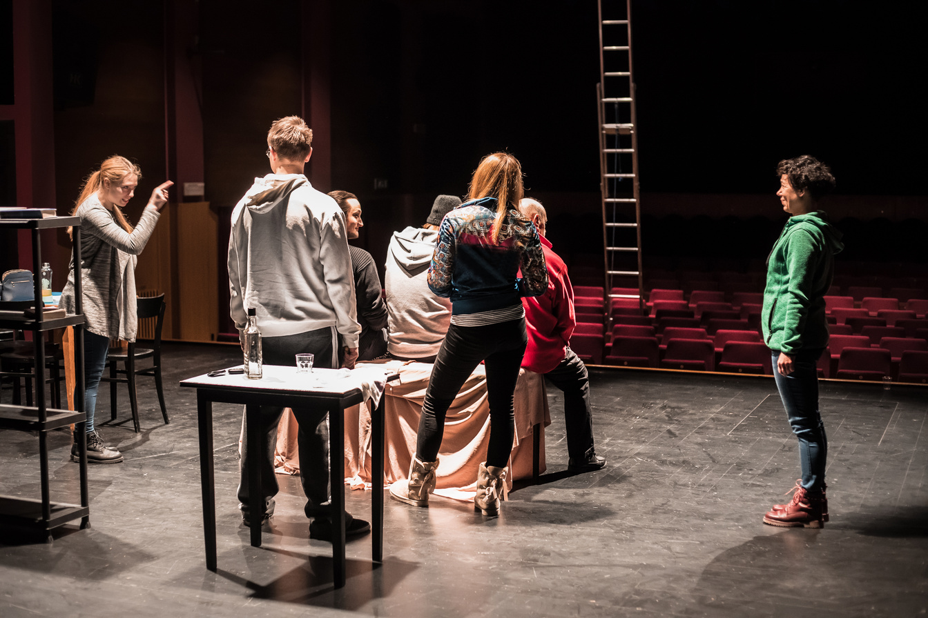 Group of Actors on Stage During Theatrical Rehearsal